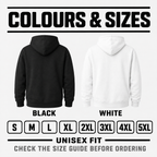 Black and white custom jumpers shown from the back with sizes S to 5XL