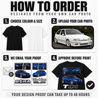 How to order a custom car T-shirt with the illustration printed on the back